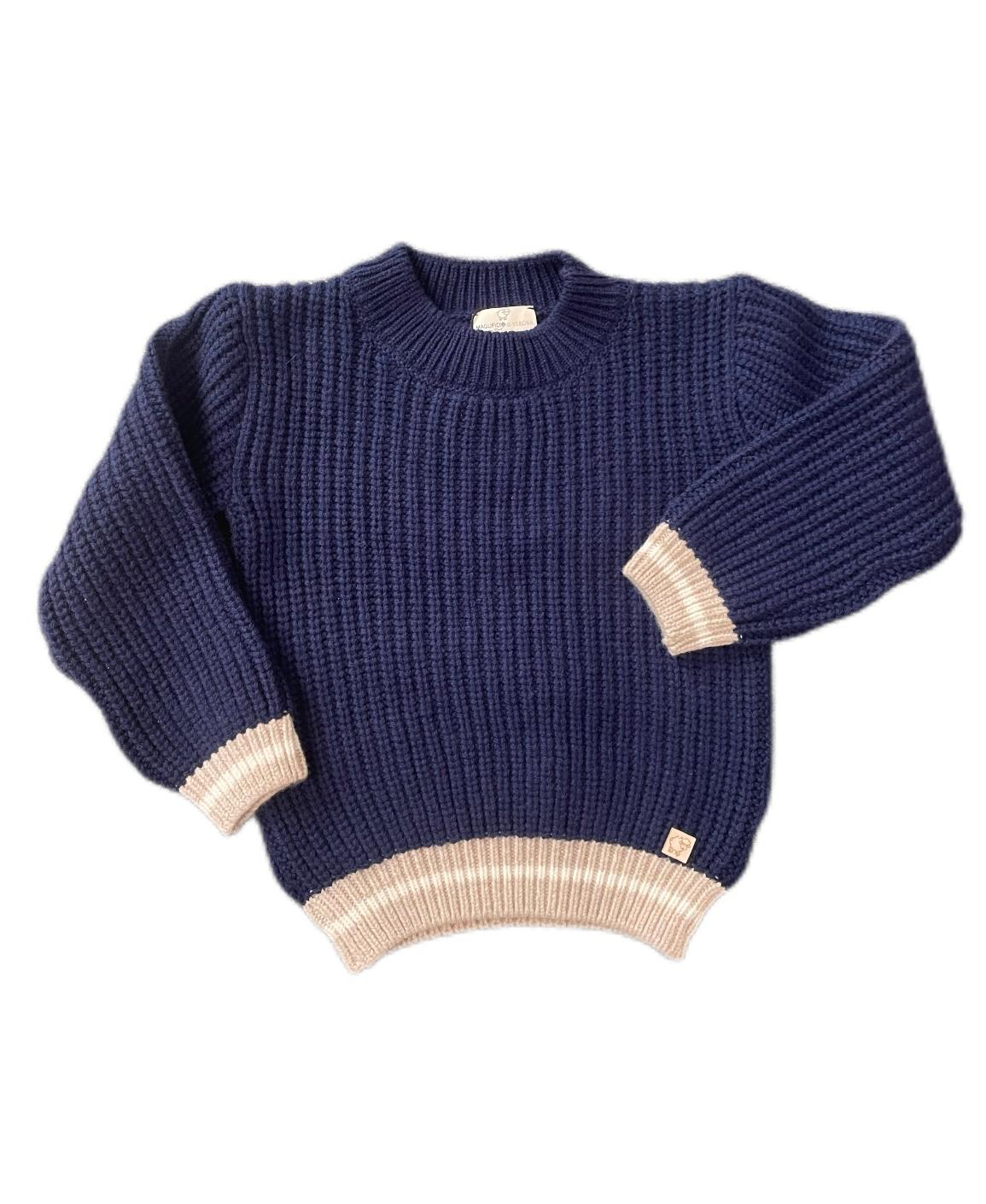 Maglione blu e profili Beige
